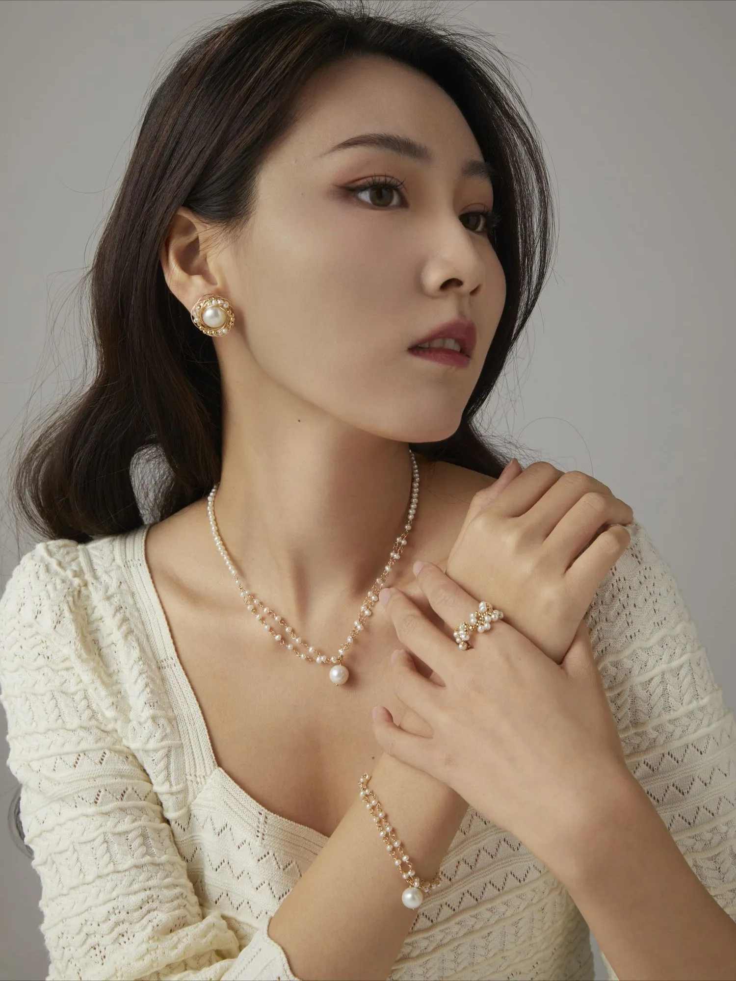 Embellished Series Soft Chain Lace Pearl Ring