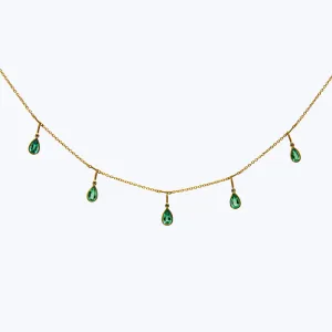 Emerald and Diamond Falling Petals Necklace