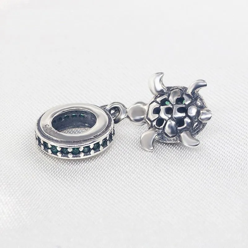 Emerald Crystal Turtle Charm 925 Sterling Silver