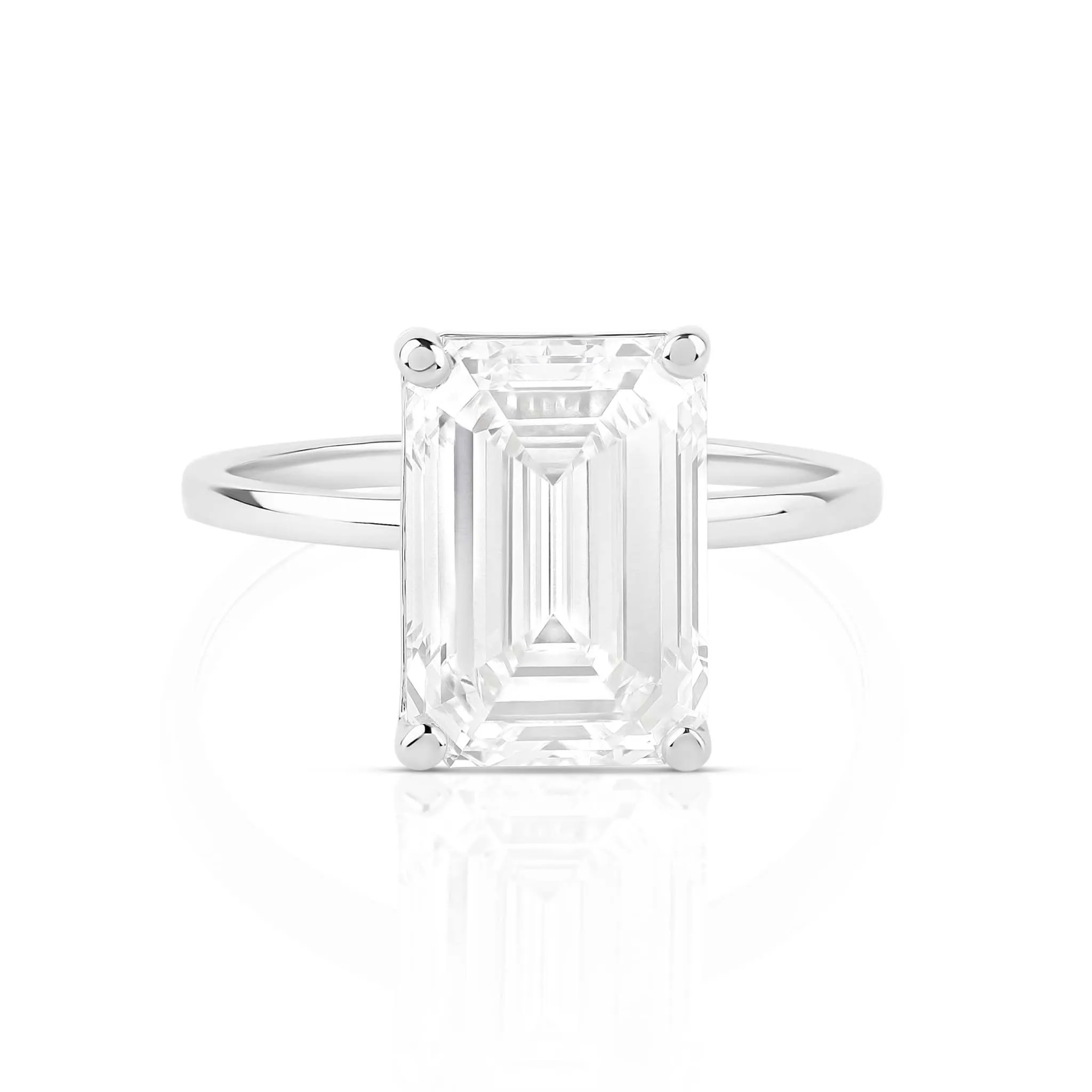 Emerald Cut Lab Diamond on Thin Solid Band Ring - IGI Certified