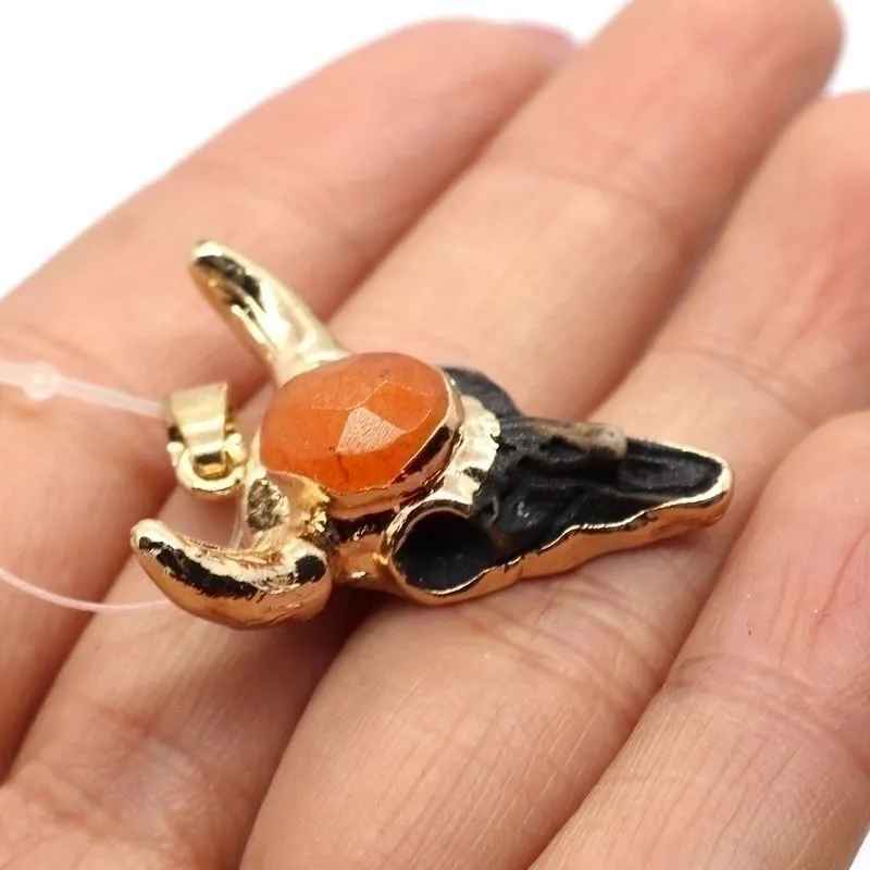 Ethnic Style Bull Head Natural Stone Resin Wholesale Pendants Jewelry Accessories