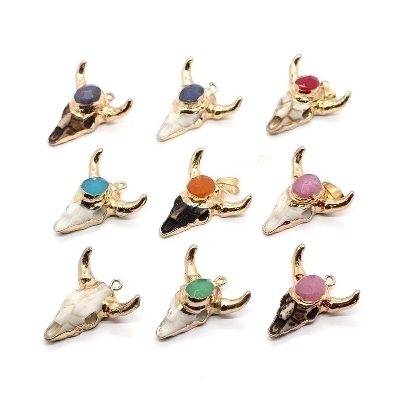 Ethnic Style Bull Head Natural Stone Resin Wholesale Pendants Jewelry Accessories