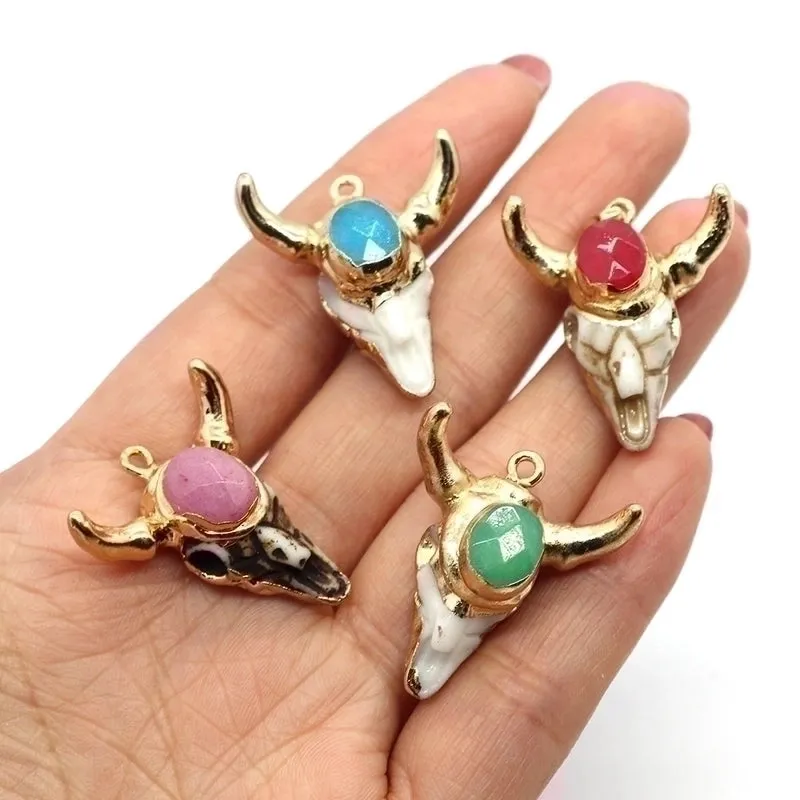 Ethnic Style Bull Head Natural Stone Resin Wholesale Pendants Jewelry Accessories