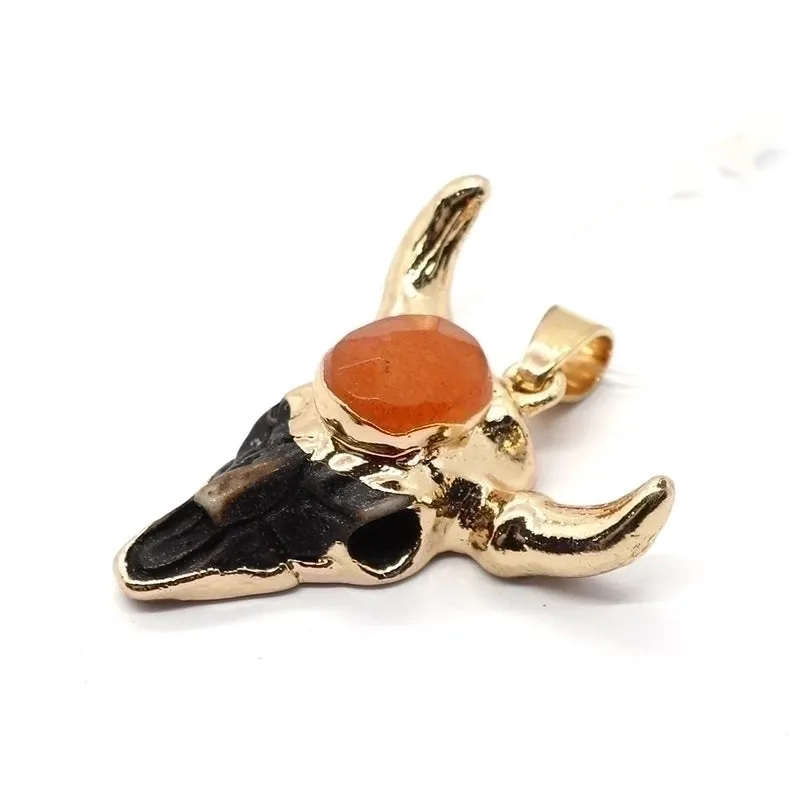 Ethnic Style Bull Head Natural Stone Resin Wholesale Pendants Jewelry Accessories