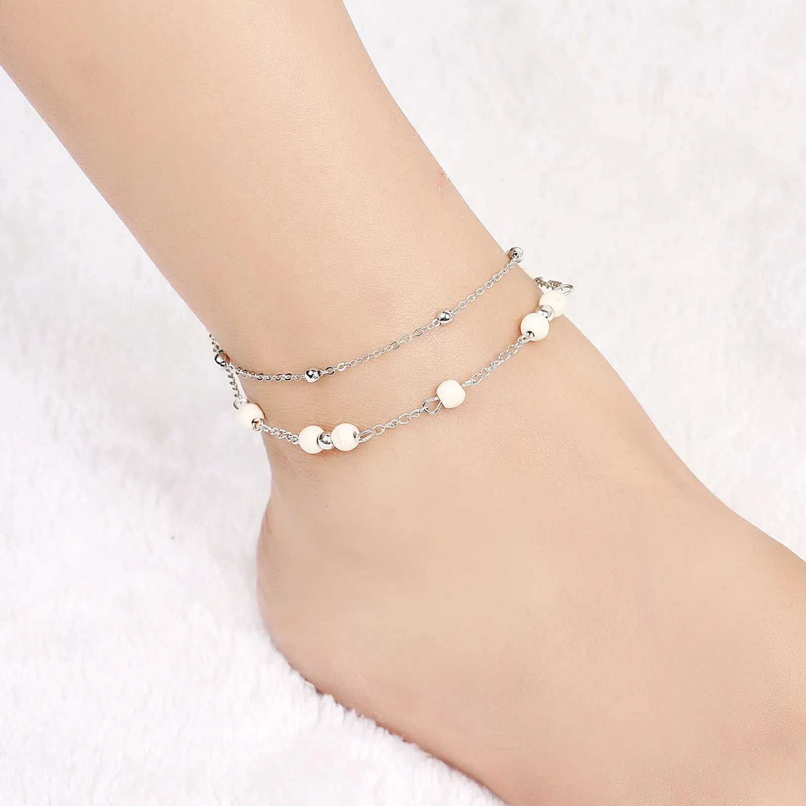 European and American simple turquoise double-layer foot chain