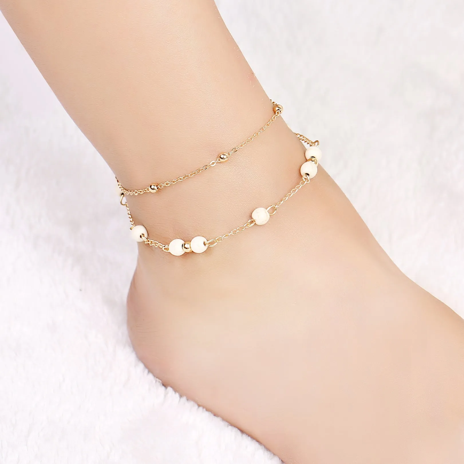 European and American simple turquoise double-layer foot chain