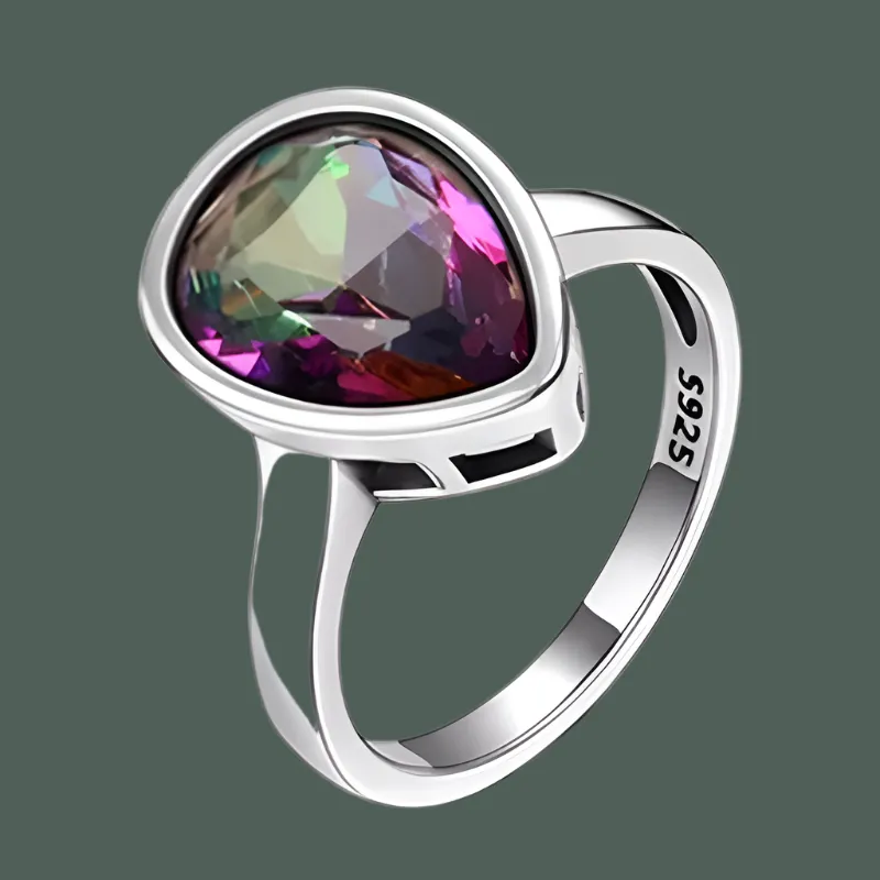 Exquisite 925 Sterling Silver Rainbow Mystic Topaz Water Drop Rings - Perfect Anniversary Gift for Her