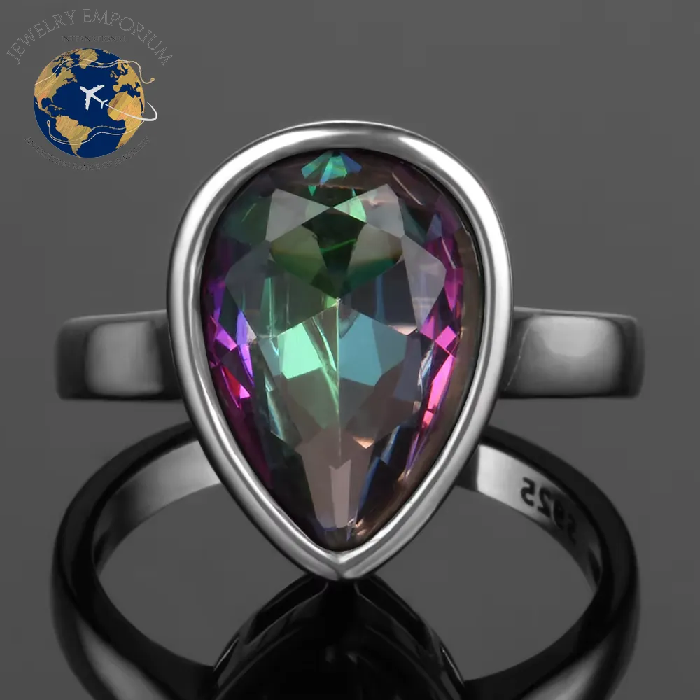 Exquisite 925 Sterling Silver Rainbow Mystic Topaz Water Drop Rings - Perfect Anniversary Gift for Her