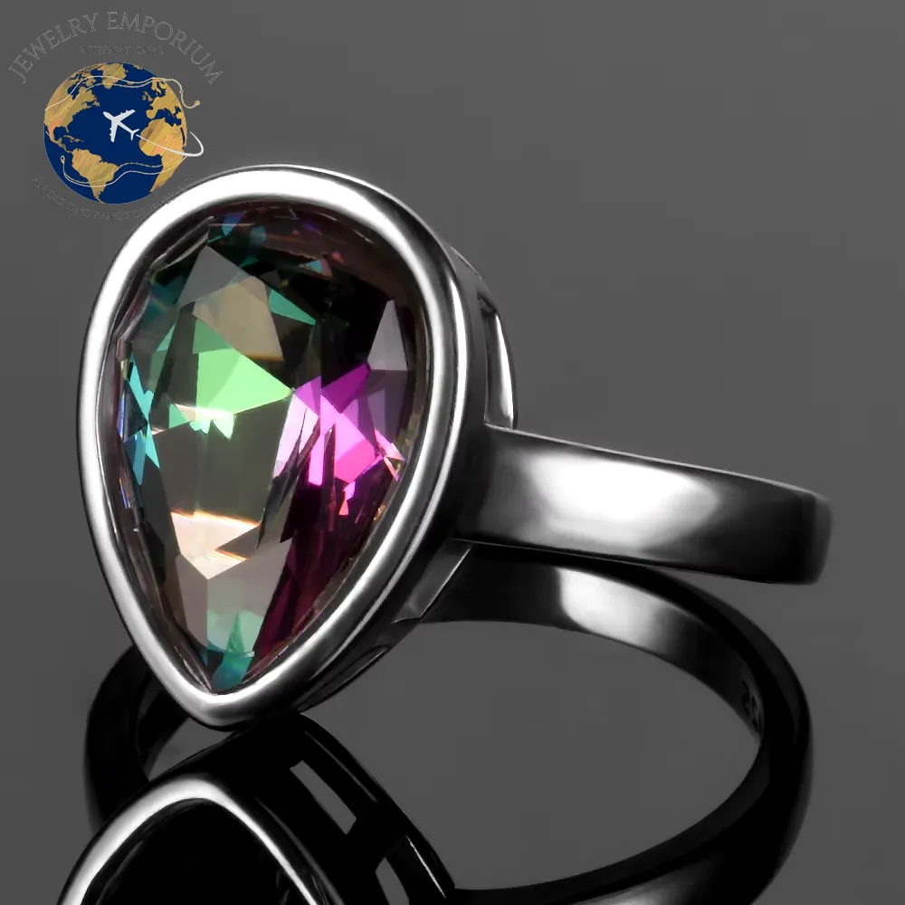 Exquisite 925 Sterling Silver Rainbow Mystic Topaz Water Drop Rings - Perfect Anniversary Gift for Her