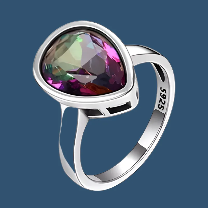 Exquisite 925 Sterling Silver Rainbow Mystic Topaz Water Drop Rings - Perfect Anniversary Gift for Her