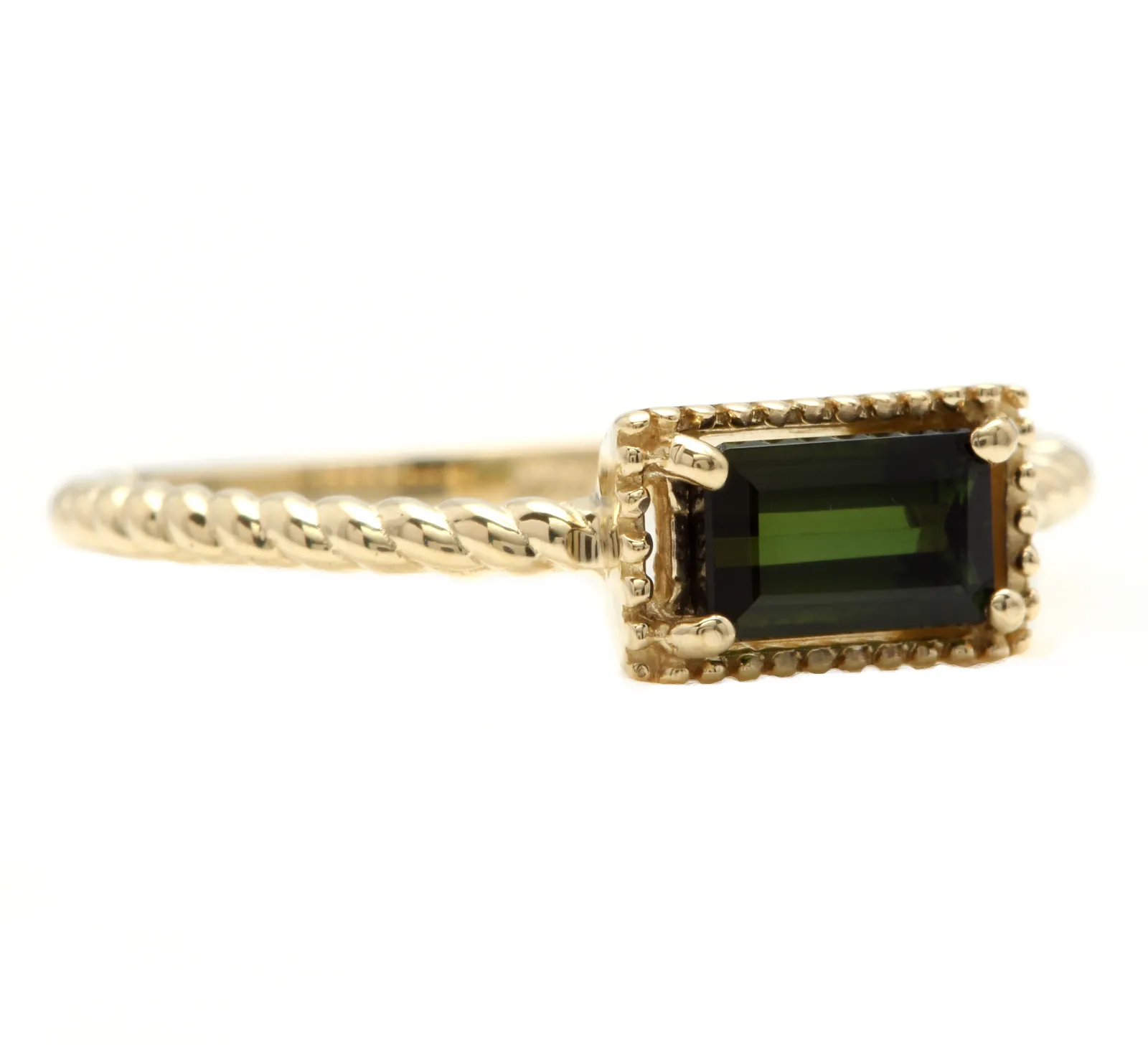 Exquisite Natural Green Tourmaline 14K Solid Yellow Gold Ring