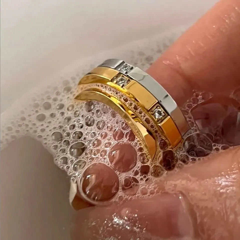 Exquisite Waterproof Engagement Ring with Stone Inlay