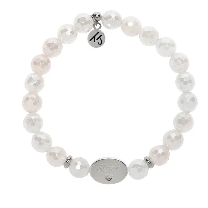 Family Bead Bracelet- Sister with Rose Quartz Sterling Silver Charm