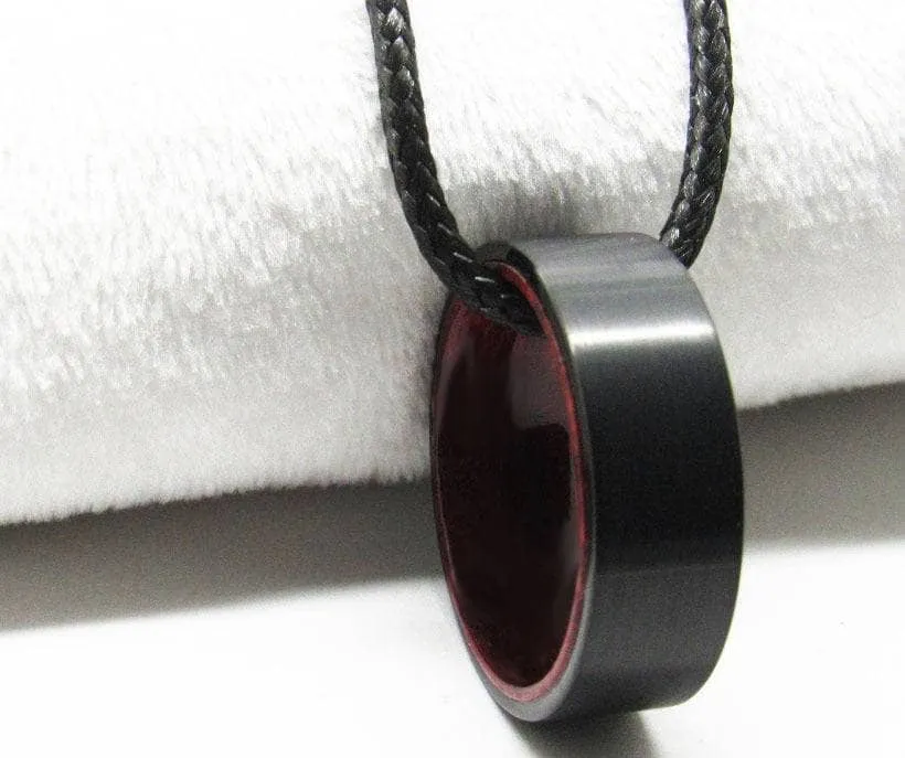 Flat Black Tungsten Wedding Band with Inner Red Sandalwood