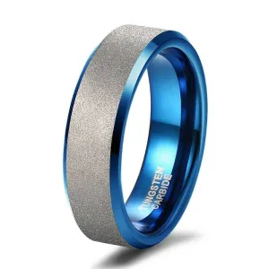 Frosted Blue & Silver Tungsten Carbide Wedding Band