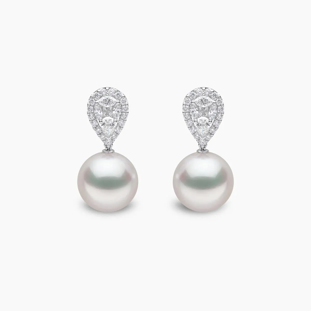 Glitz 18K Gold South Sea Pearl and Pear Cut Diamond Earrings