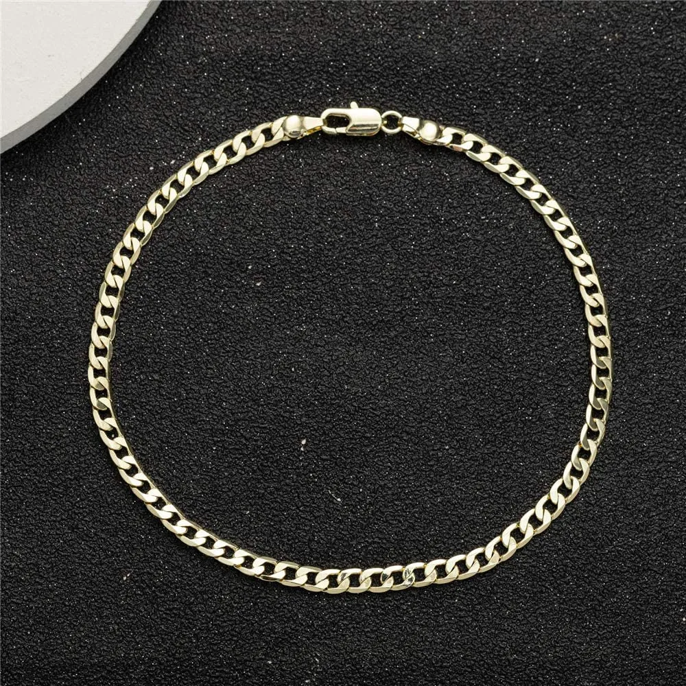 Gold Anklet Bracelets for Women Men 14K White Gold Plated Cuban Link Herringbone Paperclip Figaro Chain Ankle Bracelets for Women