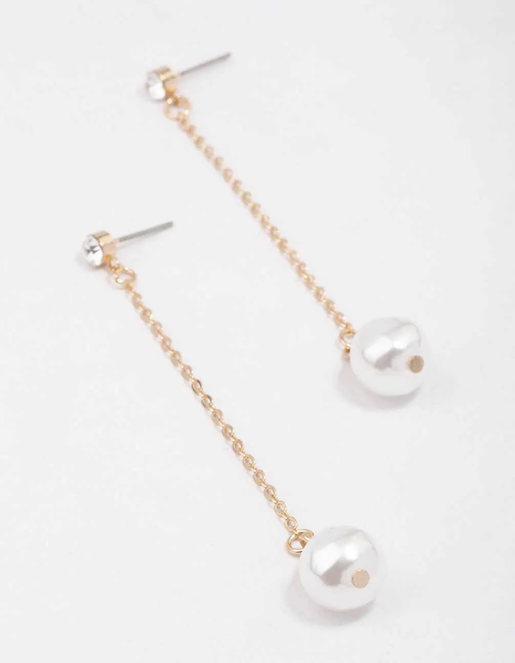 Gold Diamante Pearl Chain Drop Earrings