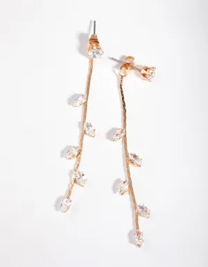 Gold Petal Diamante Long Drop Earrings