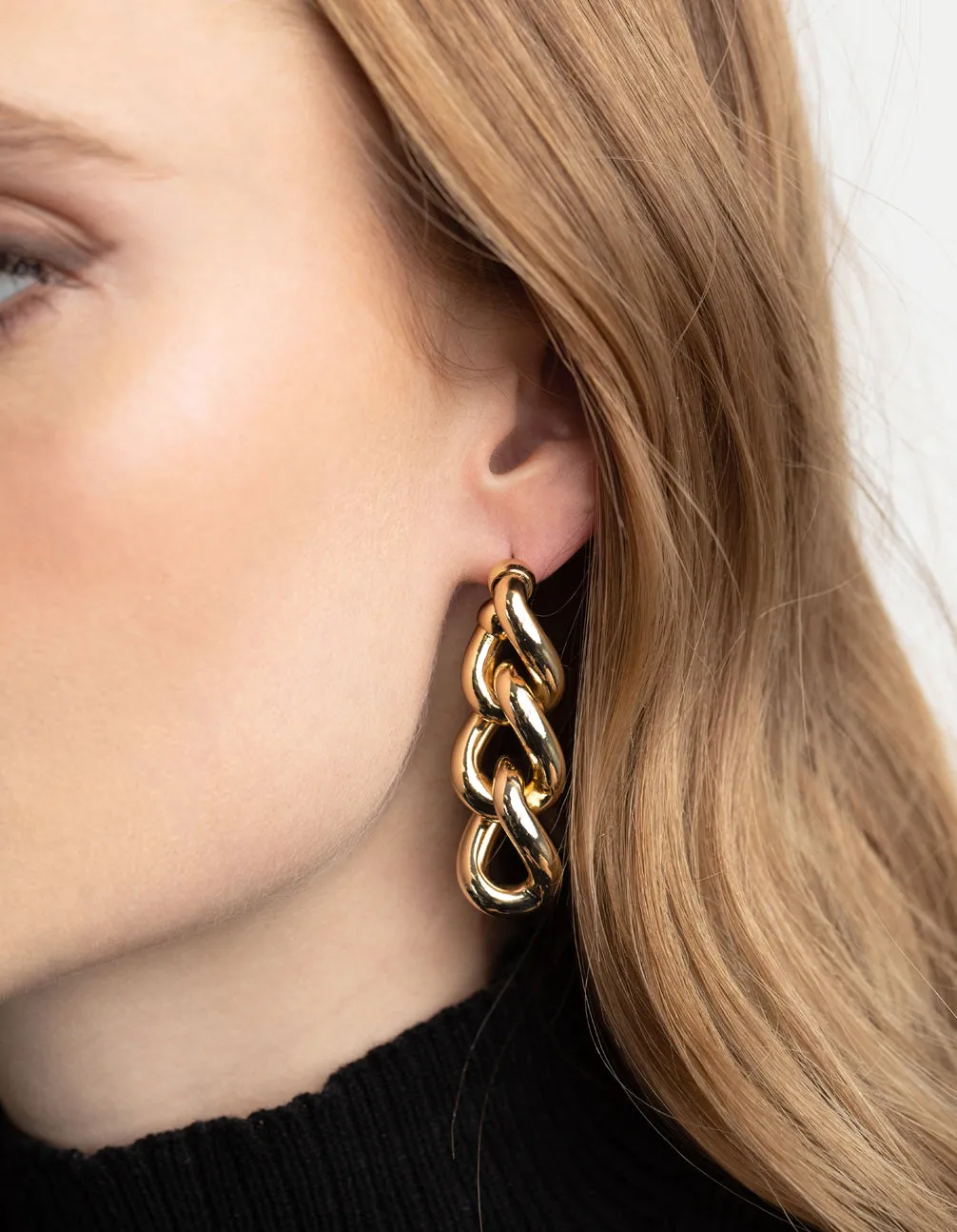 Gold Plated Brass Chunky Chain Drop Earrings