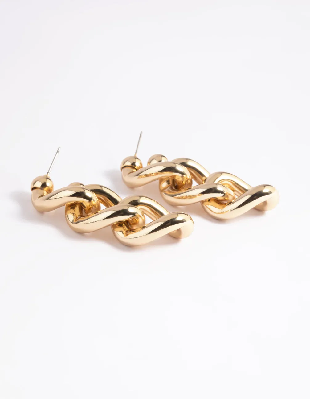 Gold Plated Brass Chunky Chain Drop Earrings