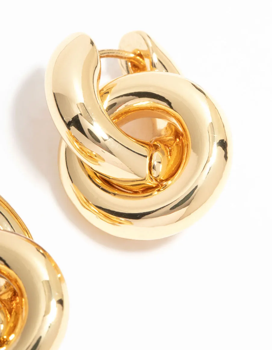 Gold Plated Double Ring Huggie Drop Earrings