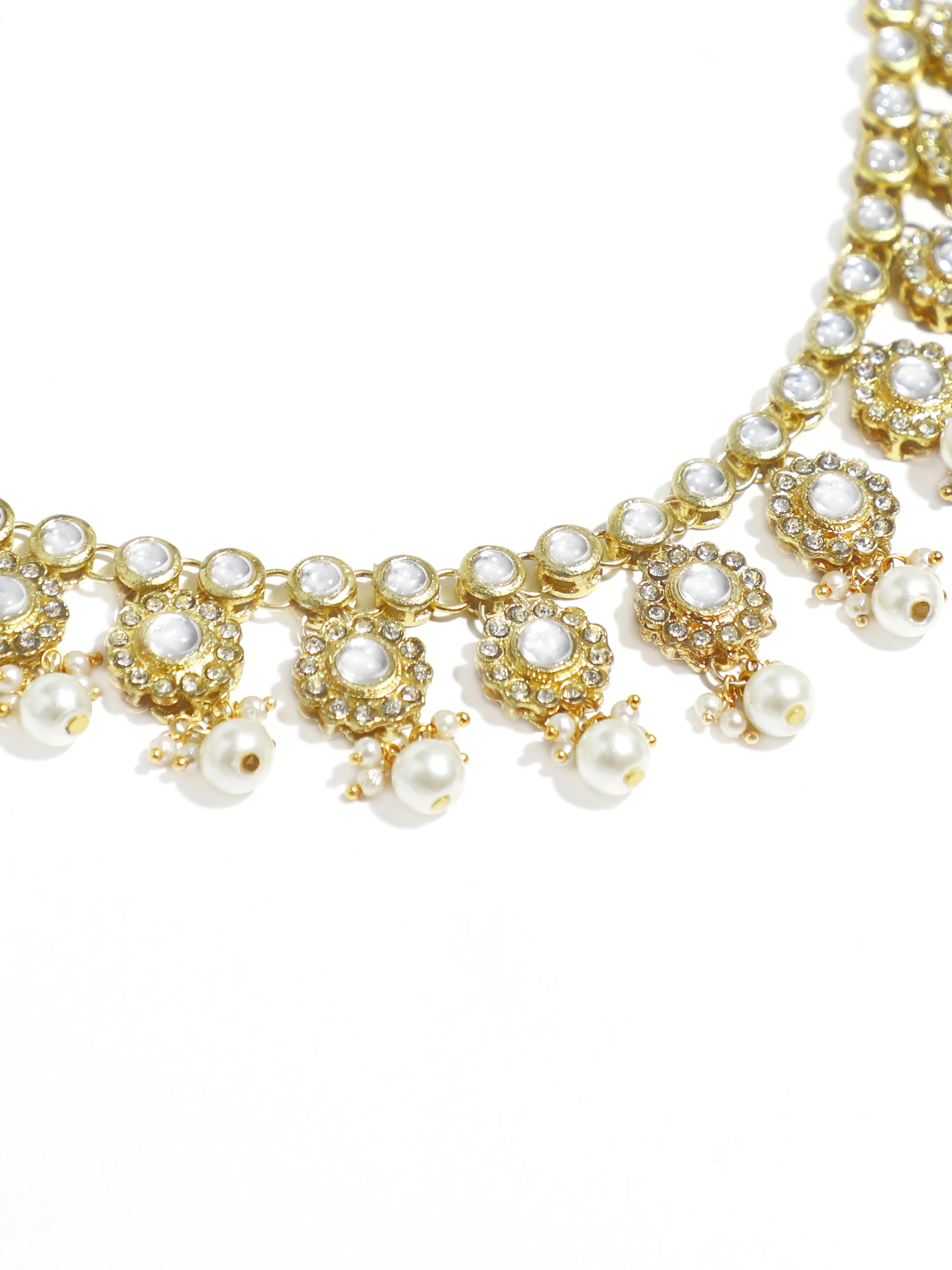 Gold-Plated Kundan & Pearls Studded Handcrafted Anklets