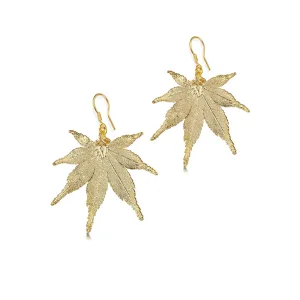 Gold-Plated Real Japanese Maple Leaf Earrings - Handmade Nature Jewelry