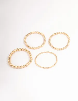 Gold Round Ball Stretch Bracelet 4-Pack