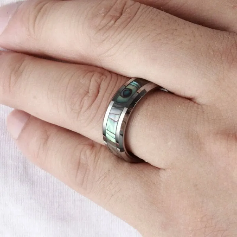 Green Abalone Men's Tungsten Wedding Band