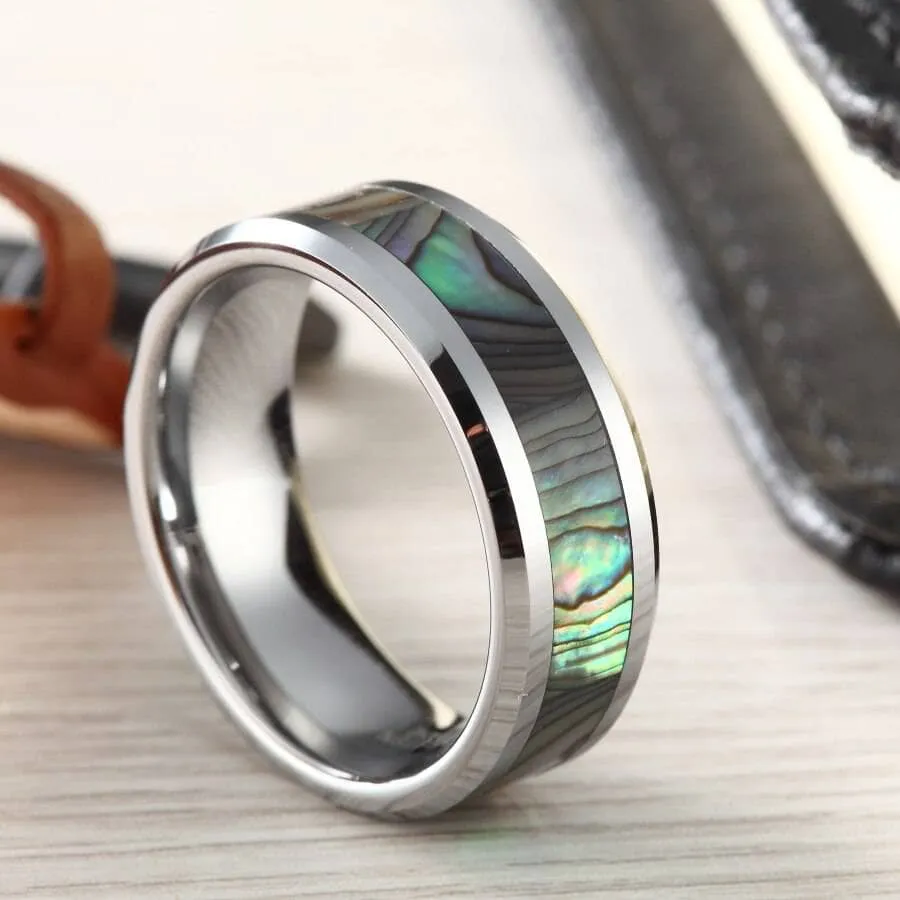 Green Abalone Men's Tungsten Wedding Band