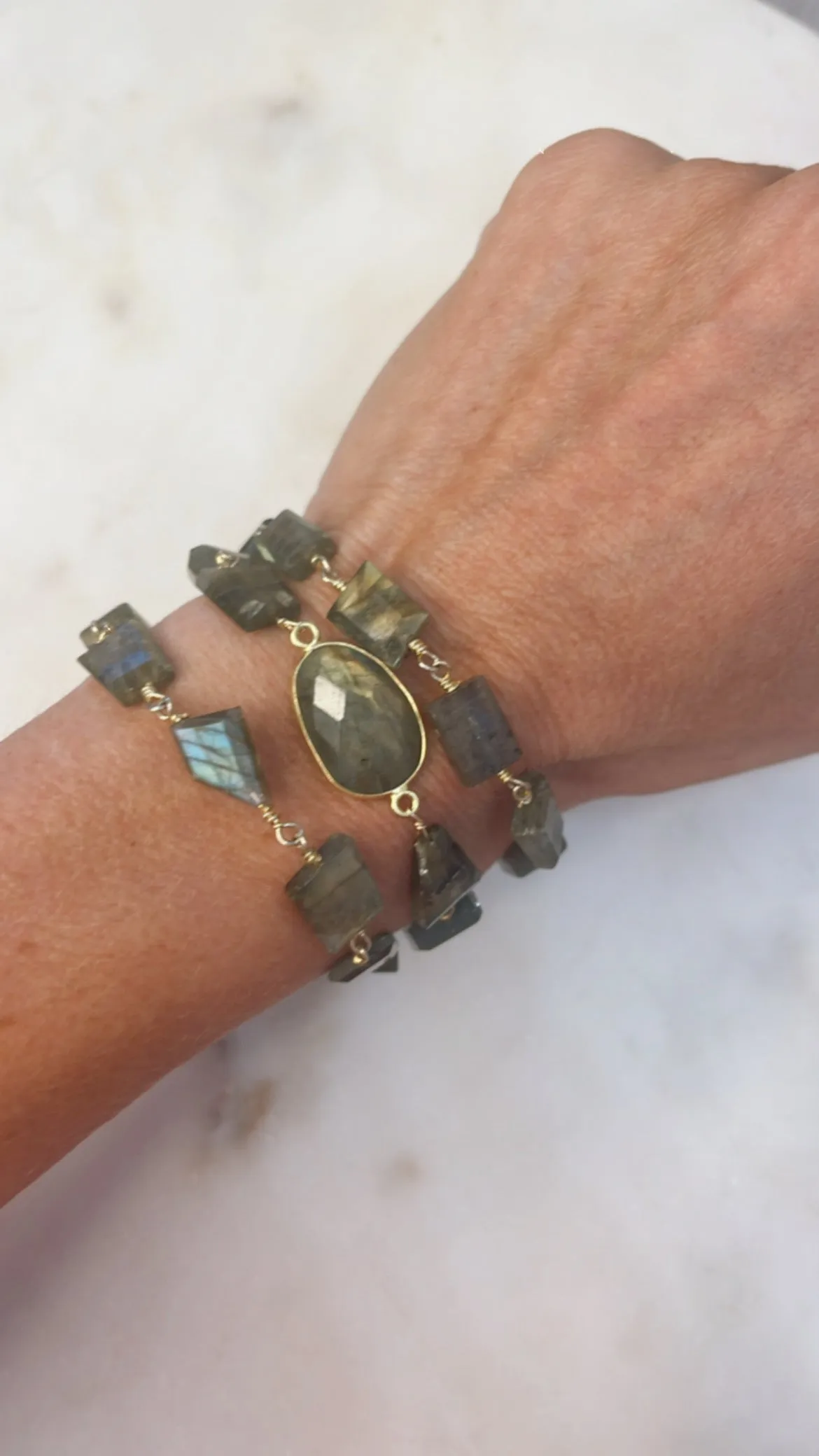 Hana Wrap Bracelet/Necklace in Labradorite - Chunky Stone