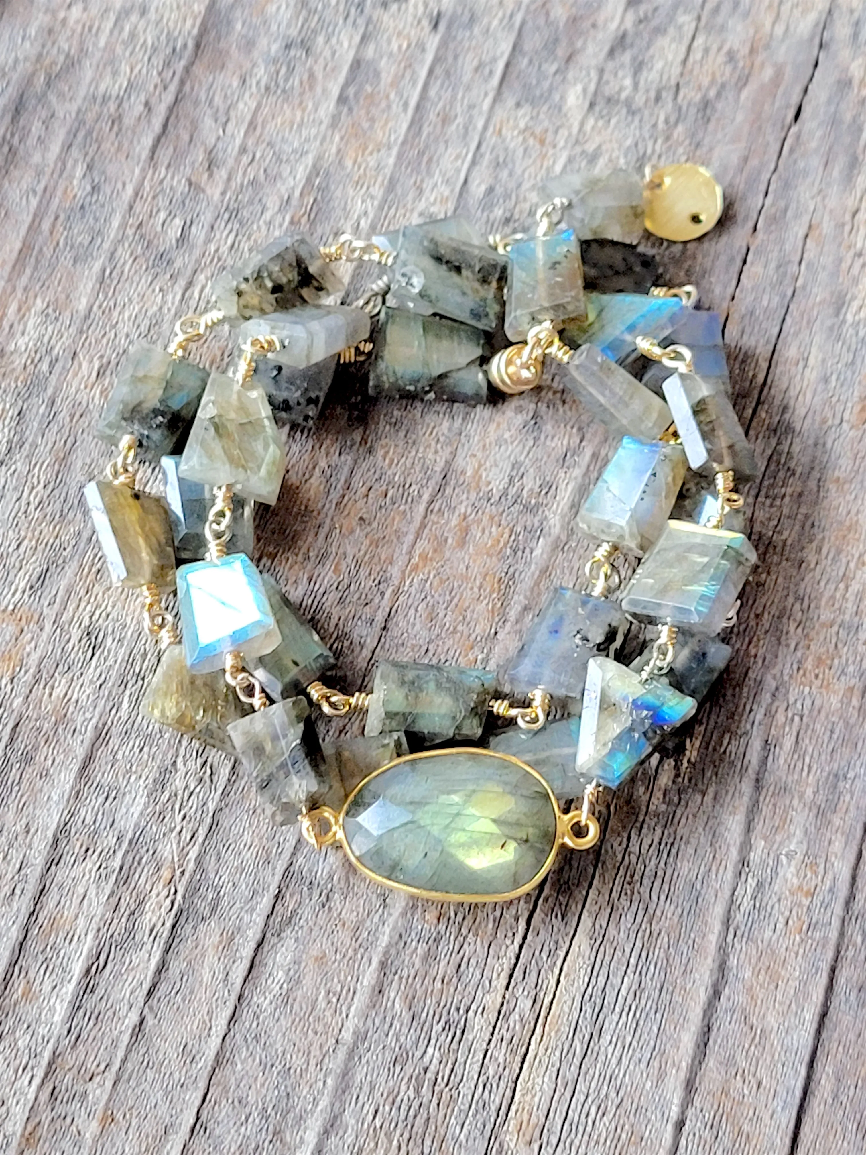 Hana Wrap Bracelet/Necklace in Labradorite - Chunky Stone