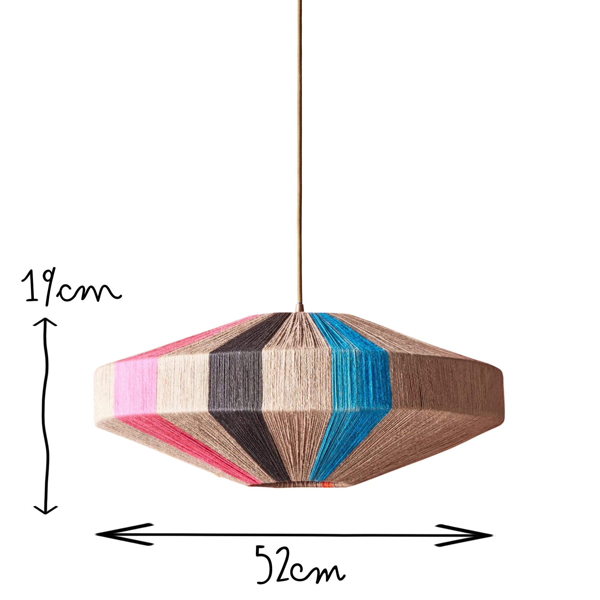 Harlequin pendant in natural, black, pink and orange