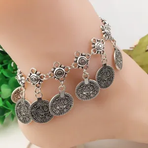 Latest Trend 2 Psc Antique Gypsy Coins Oxidized Silver Plated Stylish Anklet, Indian Silver Oxidized anklet for Women and Girls