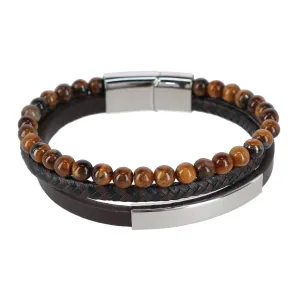 Loose Fit Beaded and Leather 3 Strand Bracelet