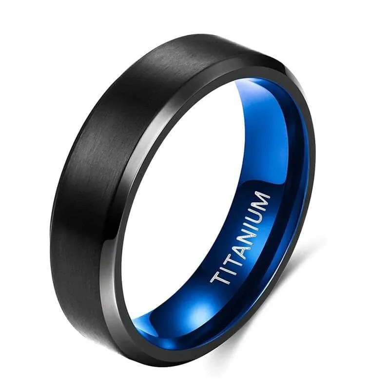 Men's 6mm Brushed Black & Blue Titanium Wedding Band