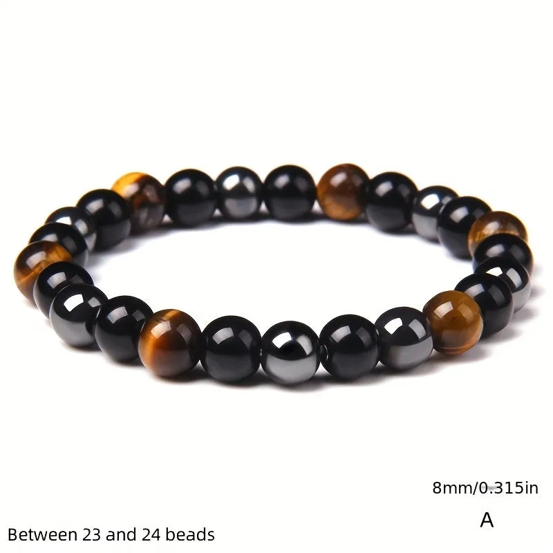 Mens Black Obsidian Tigers Eye Bracelet  Fashionable Natural Stone Jewelry