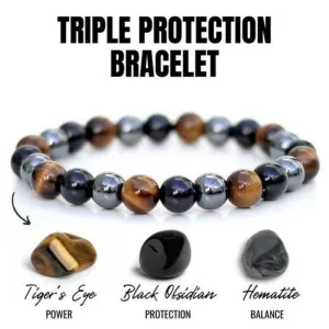 Mens Black Obsidian Tigers Eye Bracelet  Fashionable Natural Stone Jewelry