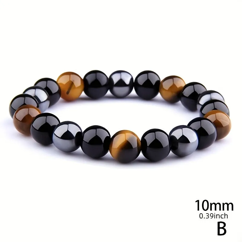 Mens Black Obsidian Tigers Eye Bracelet  Fashionable Natural Stone Jewelry