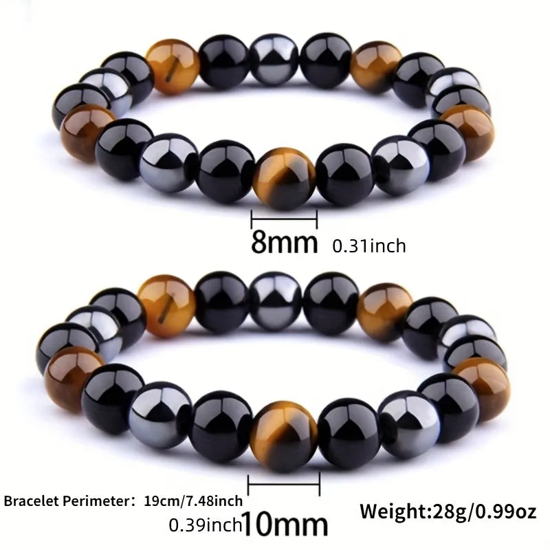 Mens Black Obsidian Tigers Eye Bracelet  Fashionable Natural Stone Jewelry