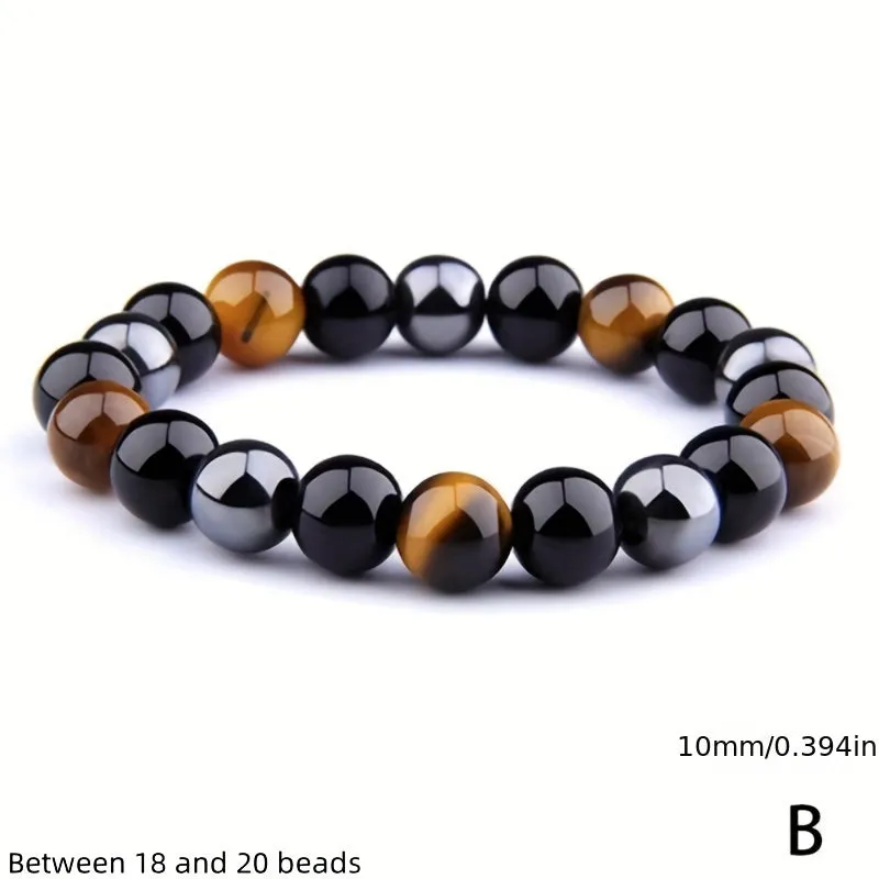 Mens Black Obsidian Tigers Eye Bracelet  Fashionable Natural Stone Jewelry