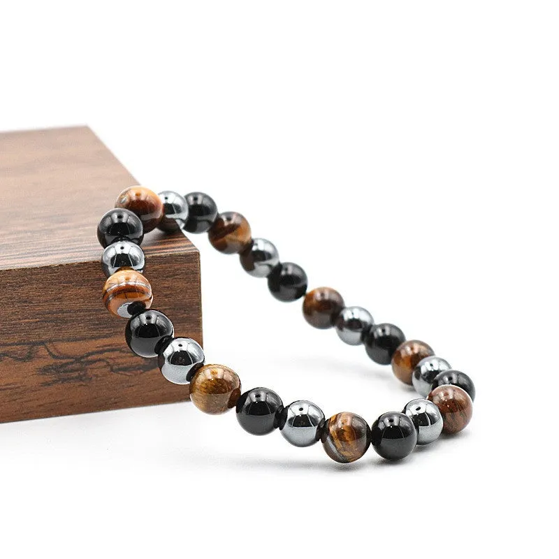 Mens Black Obsidian Tigers Eye Bracelet  Fashionable Natural Stone Jewelry