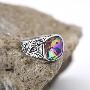 Men's High Quality 316L Stainless Steel Multi-color Gemstone Style Rings