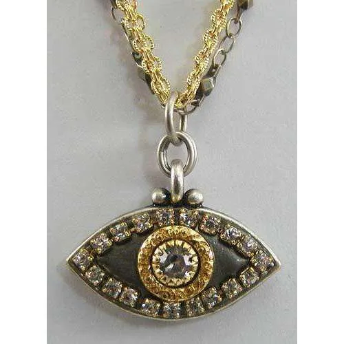 Michal Golan Crystal, Gold and Silver Evil Eye Pendant Necklace