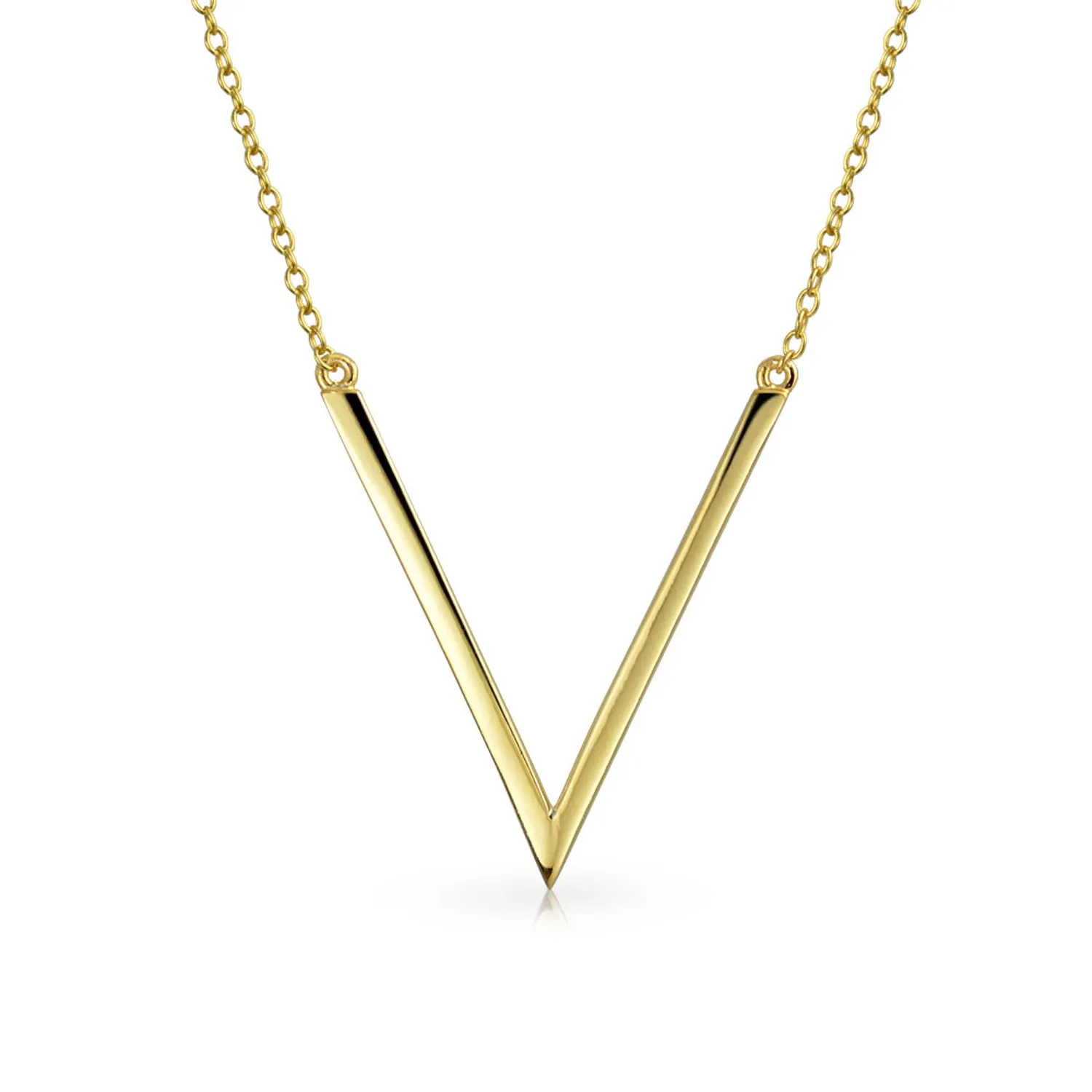 Minimalist Geometric Chevron V Pendant Necklace 14K Gold Plated Silver