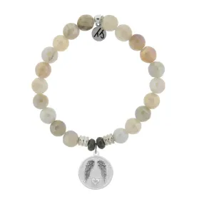 Moonstone Stone Bracelet with Guardian Sterling Silver Charm