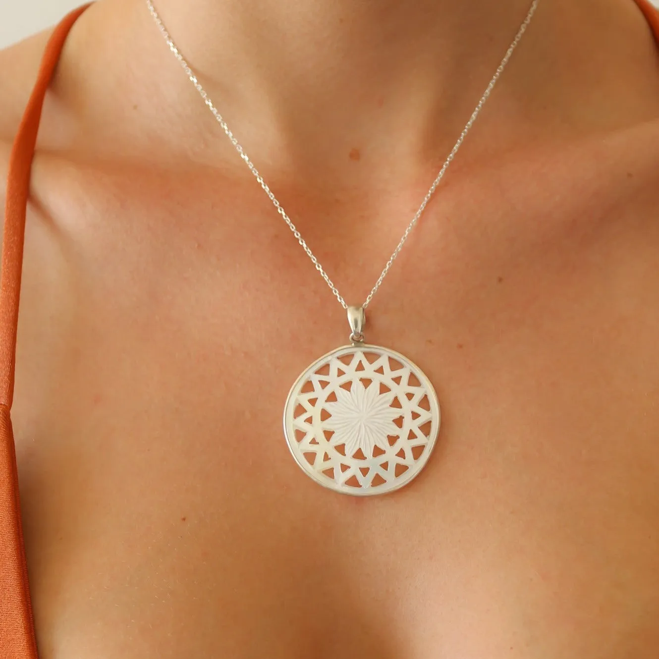 Mother of Pearl Flower Sterling Silver Pendant