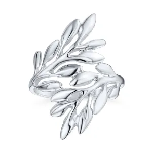 Nature-Inspired Ivy Laurel Vine Leaf Bypass Sterling Silver Ring