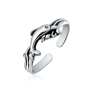 Nautical Aloha Dolphin Toe MidiRing in Polished Sterling Silver Design